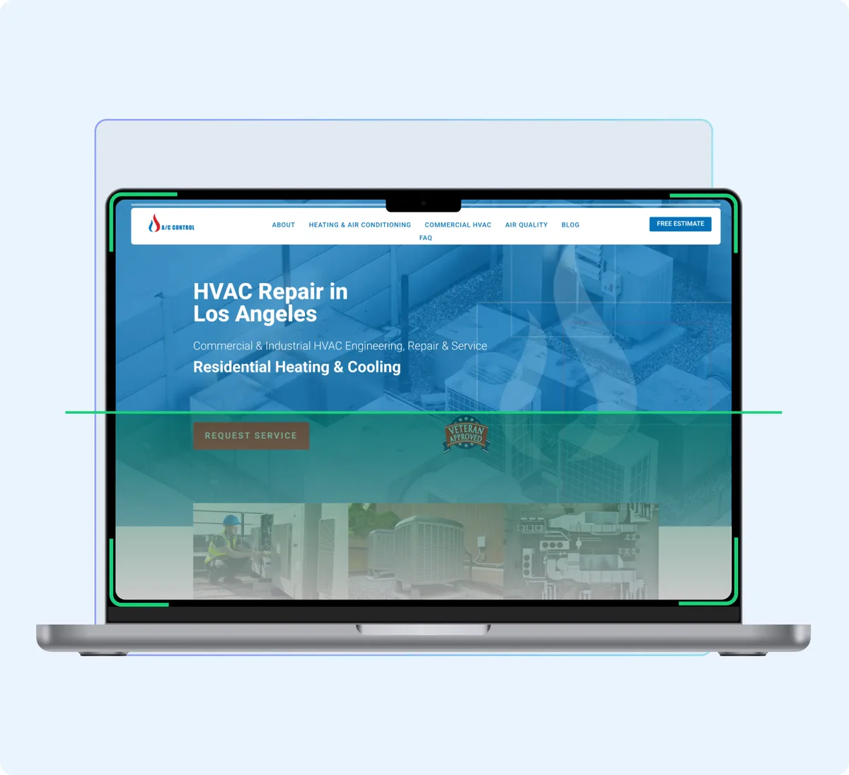 Illustrative contractor website displayed on a laptop