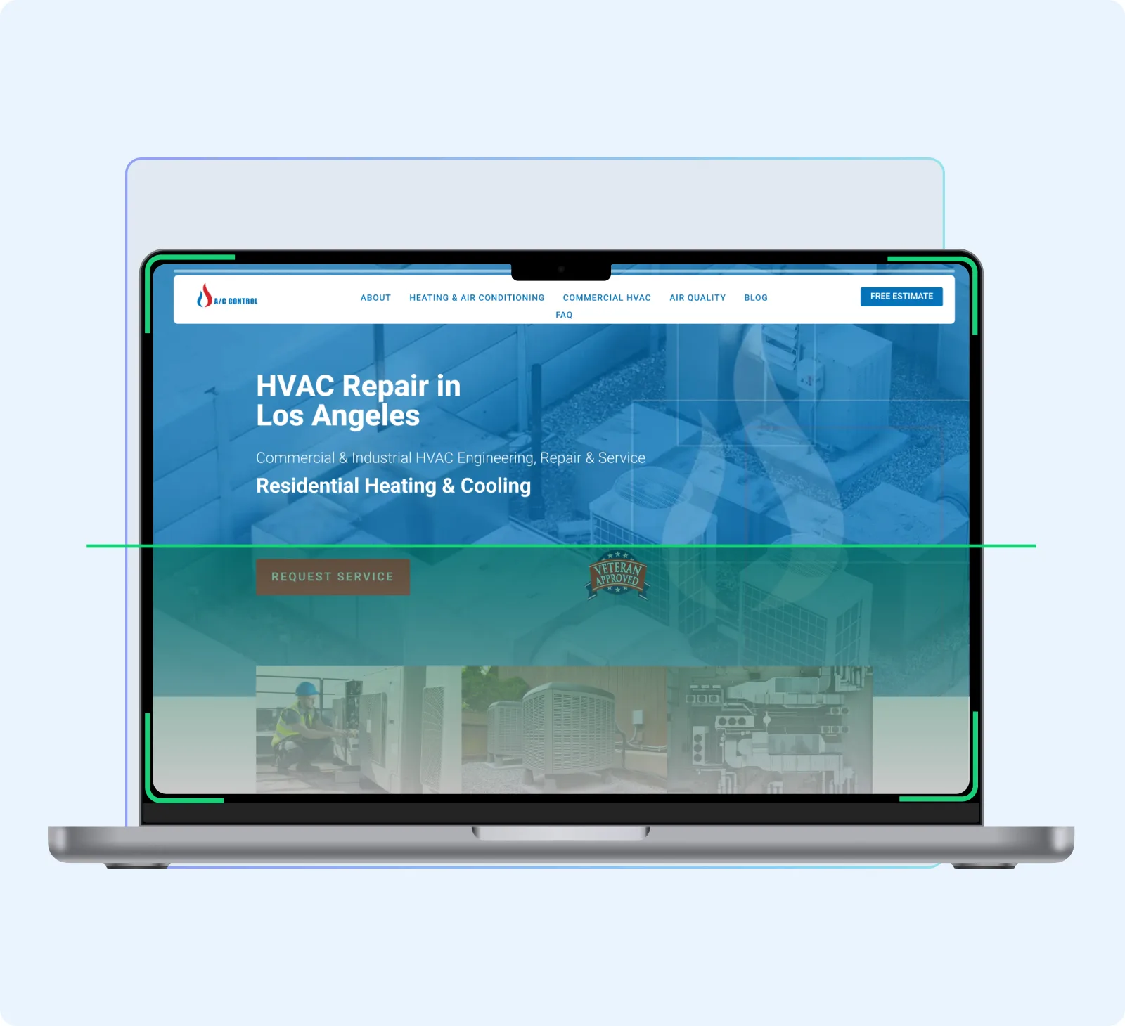 Illustrative HVAC website on a laptop