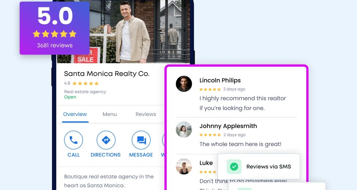 Review management and Google Business Profile activity for local SEO.