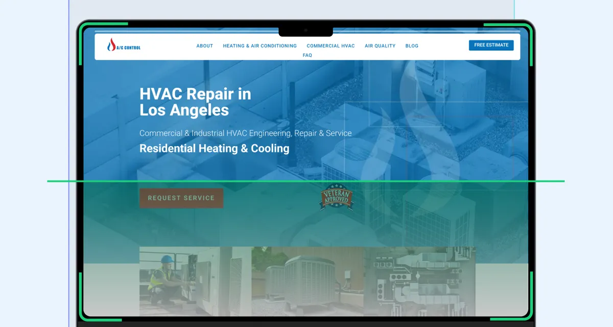 SEO website preview on a laptop for contractor website pages.